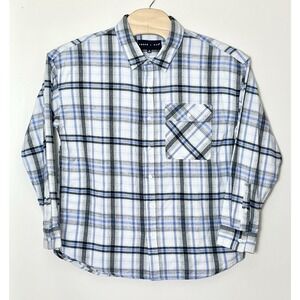 Edgar + Ash Button Up Shirt Men's Medium Blue Plaid Woven Western Oversized